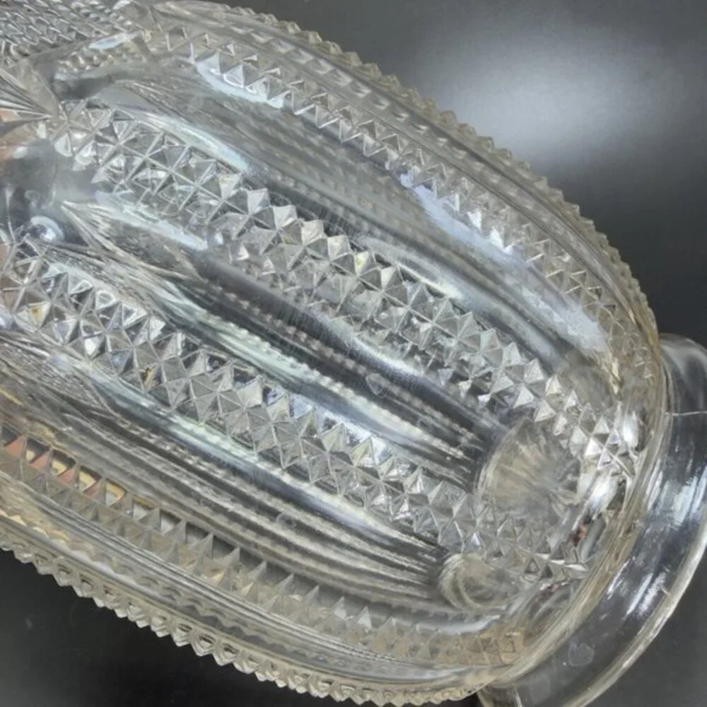 Early American Pressed Glass Clear Zipper‎ Diamond Star Manganese 365nm Green UV